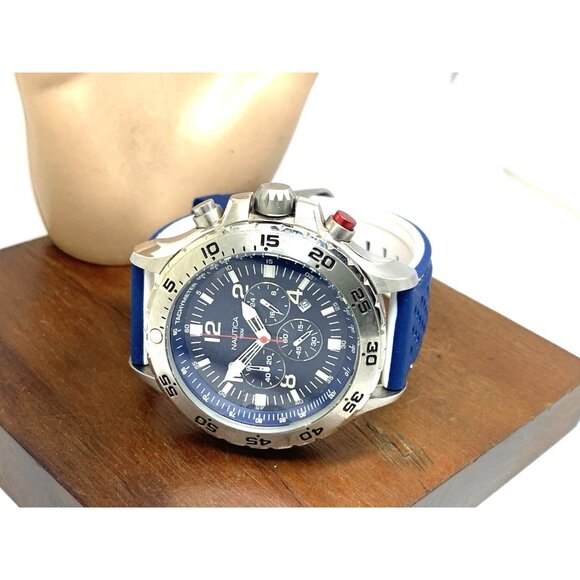 Nautica Men's Watch N145337 Quartz Chronograph White Blue Rubber Band 48mm - Picture 8 of 11